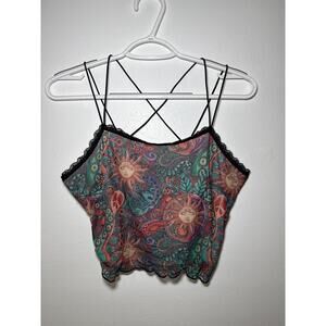 Romwe Celestial lace trim sheer strappy cropped tank top womens large whimsigoth